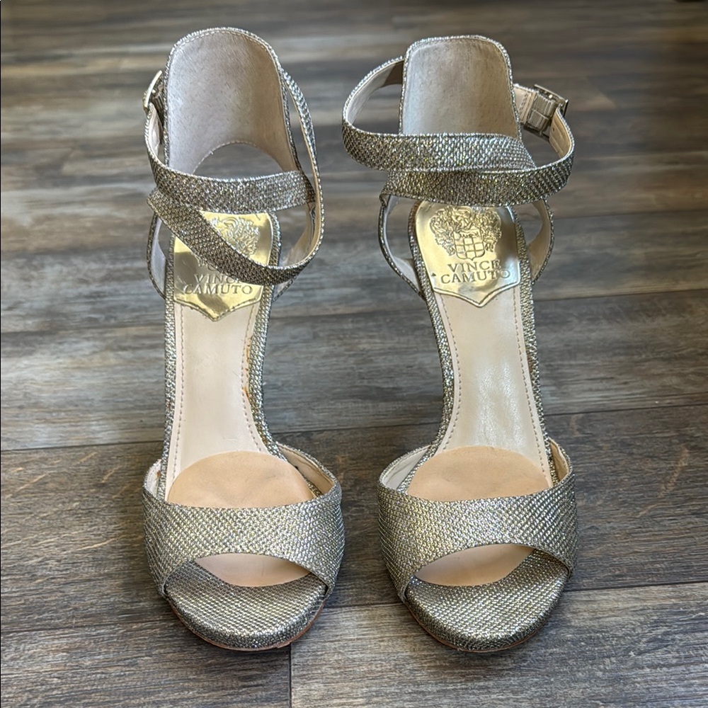 Vince Camuto Gold Heeled Sandals with Ankle Strap